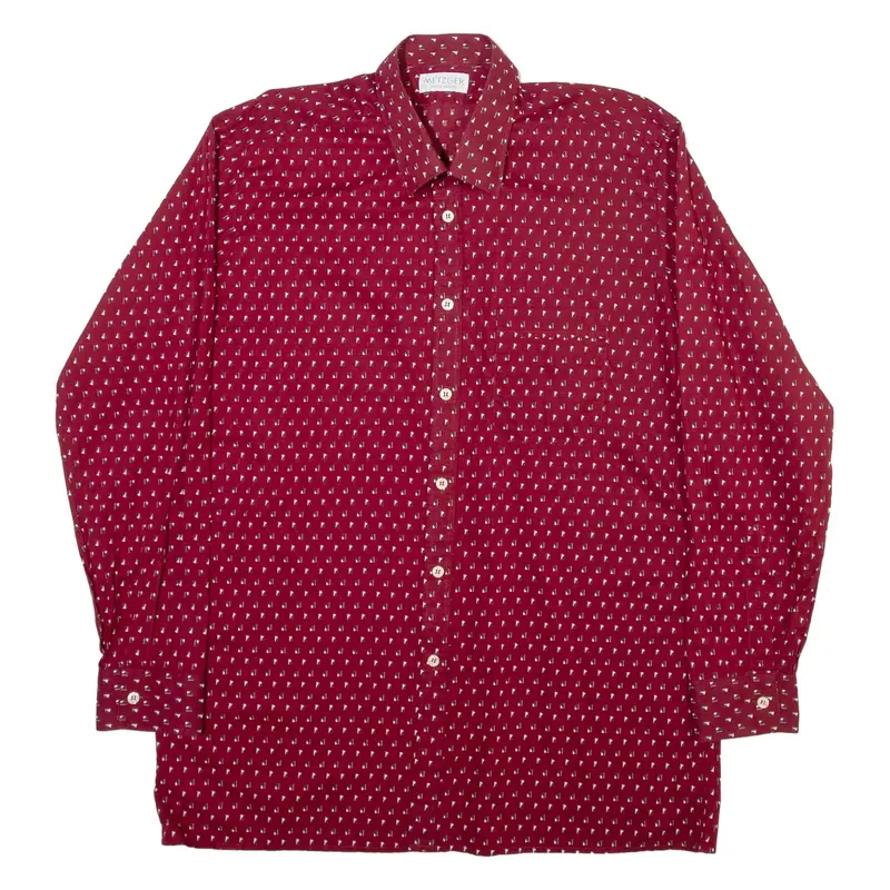 METZGER Mens Shirt Red Geometric Long Sleeve M