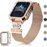 Magnetic Band Compatible with Apple Watch 38mm 40mm 41mm 42mm 44mm 45mm Stainless Steel Metal Strap with Bling Case and Built...