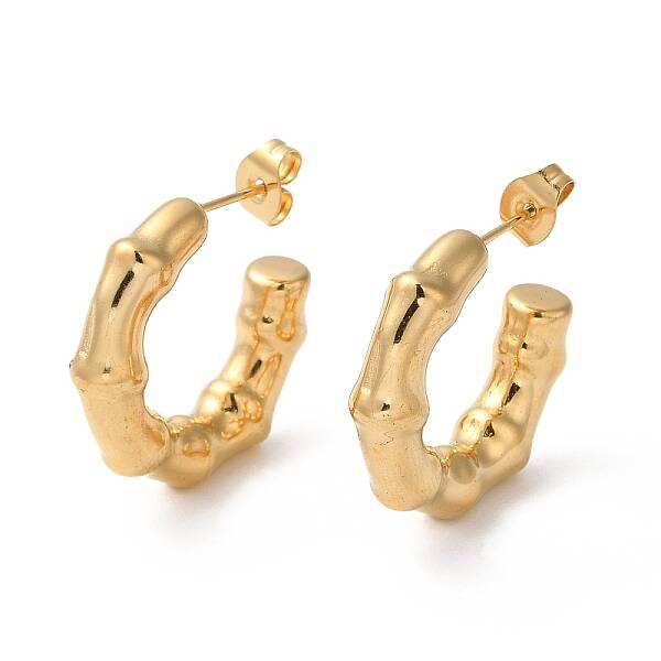 Ion Plating(IP) 304 Stainless Steel Bamboo Ring Stud Earring