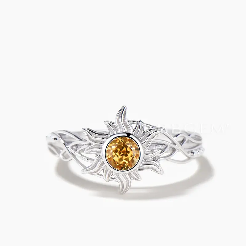 Rapunzel Round Cut Natural Citrine Engagement Ring Opal Sundrop Flower Ring