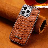 Vegan Faux Leather Snake Skin Pattern Case for iPhone 16/15/14/13/12 Pro Max - Premium Electroplated Frame, Slim, Shockproof,...