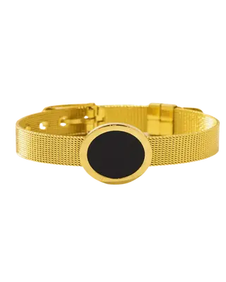 18K Gold Chain Watch Bracelet With Black Enamel