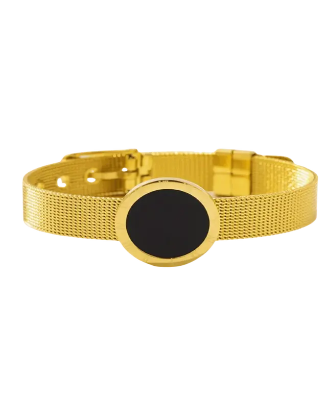 18K Gold Chain Watch Bracelet With Black Enamel