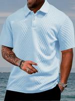 Men's Henley Collar Button-Up Short Sleeve Polo - Casual Textured Striped Shirt with Regular Fit, Sporty Streetwear Top for S...