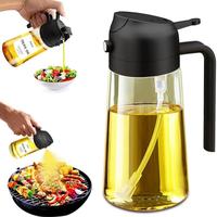 Two-in-One Glass oil Sprayer and dispenser Bottle – 16oz/470ml Leak-Proof, Dual-Purpose Cooking Oil Spray Bottle – Ideal ...