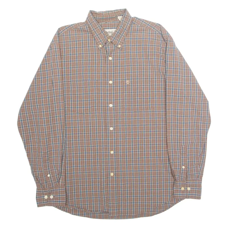 TIMBERLAND Mens Shirt Brown Plaid Long Sleeve L