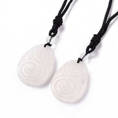 Adjustable Natural Quartz Crystal Teardrop with Spiral Pendant Necklace with Nylon Cord for Women