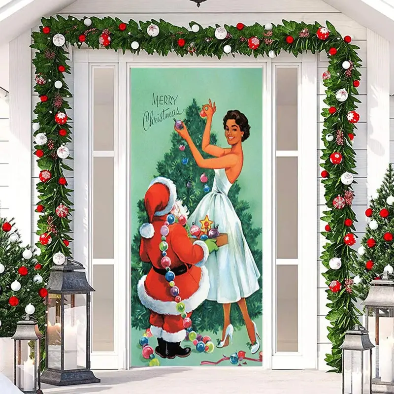 Santa Claus And Beauty Lady Christmas Door Cover - Aperturee