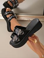 Women's Punk Style Bat Decor Platform Sandals, Fashionable Chunky Sole Sandals for Summer, Boho Style Sandals, All-match Flat...
