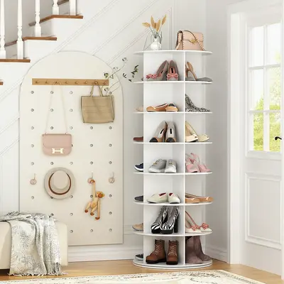 VOWNER 7 Tier Rotating Shoe Rack Tower,Revolving 360 Shoe Rack Storage Round Carousel,Vertical Handbag Rotate Shoes Closet Or...