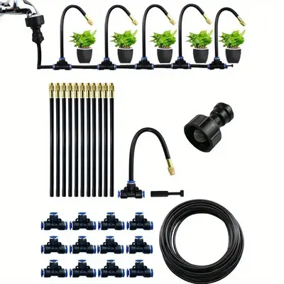 Drip Irrigation Kit, Automatic Watering System with Rotating Brass Spray Head, Garden Sprinkling Tool Set for Balcony, Rainfo...