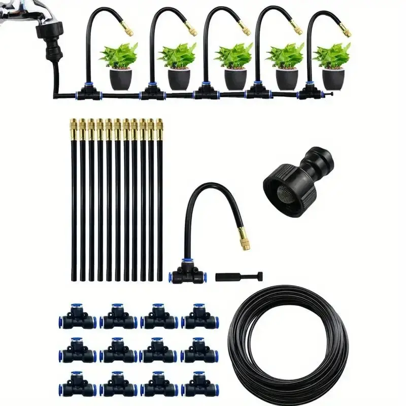 Drip Irrigation Kit, Automatic Watering System with Rotating Brass Spray Head, Garden Sprinkling Tool Set for Balcony, Rainfo...