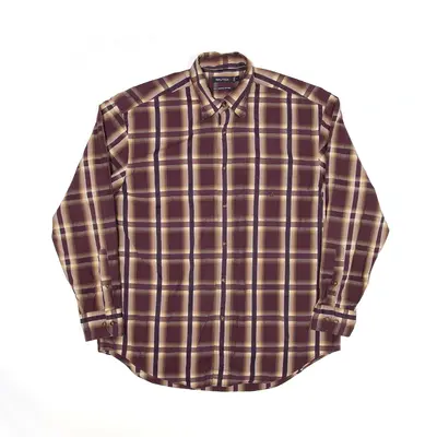 NAUTICA Shirt Maroon Check Long Sleeve Mens L