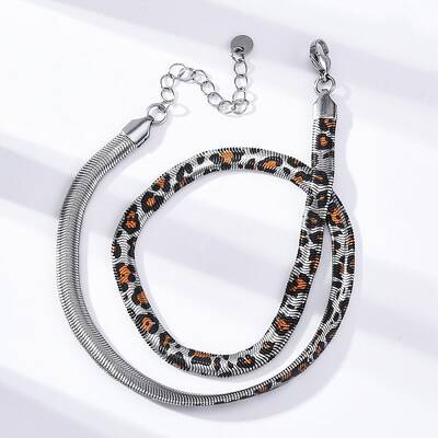 304 Stainless Steel Leopard Print Flat Snake Chain Necklaces for Women