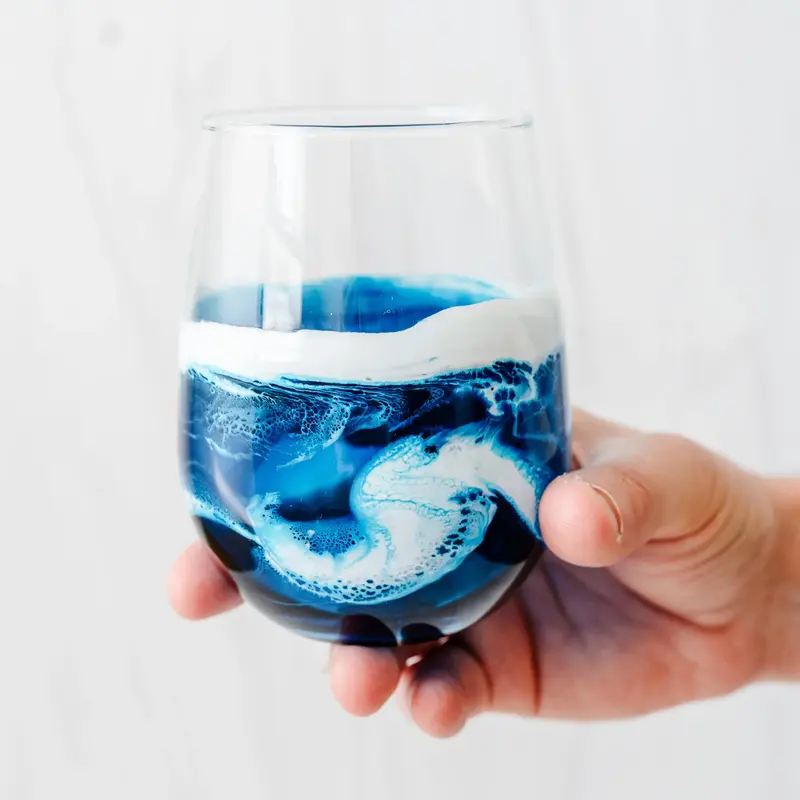 Handmade Ocean Inspired Wine Glass, Stemless  Wine 17 ounce Drinkware