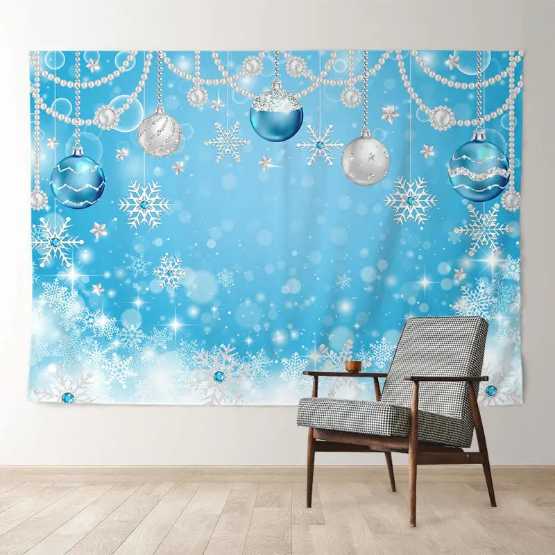 Aperturee Blue Silver Bauble Snowflake Christmas Backdrop