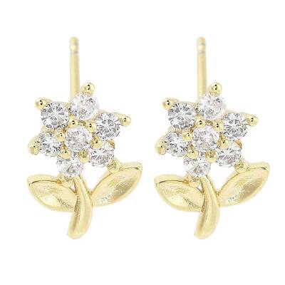 Brass Micro Pave Clear Cubic Zirconia Stud Earrings for Women