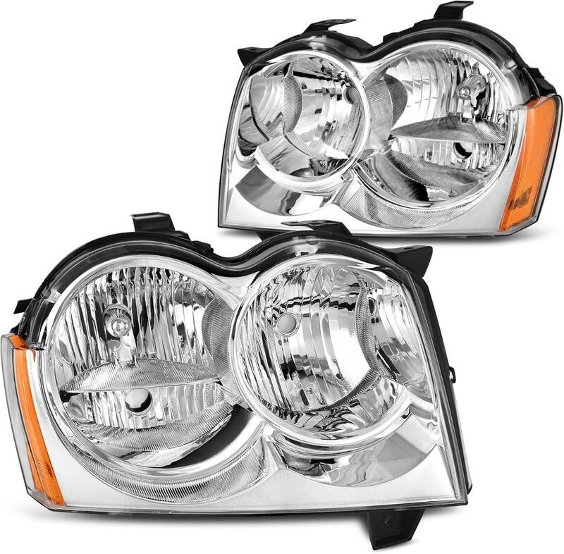 YITAMOTOR® Headlight Assembly Compatible with 2005 2006 2007 Jeep Grand Cherokee Headlamp Passenger and Driver Side Chrome H...