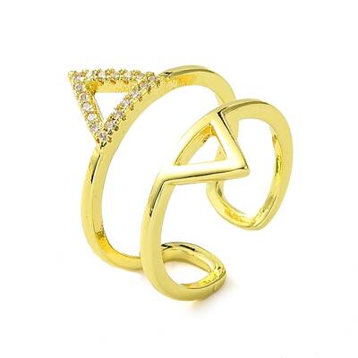 Brass Micro Pave Cubic Zirconia Open Cuff Ring