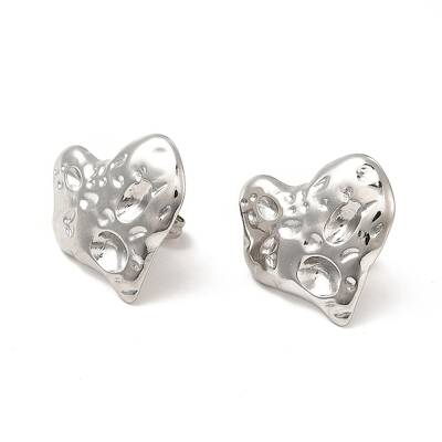 Non-Tarnish 304 Stainless Steel Textured Heart Stud Earrings for Women