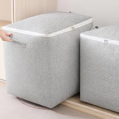 Clothes Storage Bag, 1 Count Large Capacity Zipper Quilt Storage Organizer with Handle, Foldable Storage Bag Blankets, Toys, ...