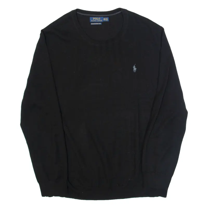 POLO RALPH LAUREN Mens Jumper Black Tight Knit Wool 2XL