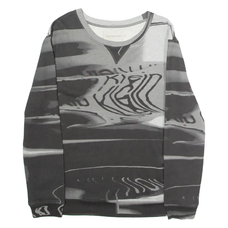 CALVIN KLEIN JEANS Abstract Mens Sweatshirt Grey Crew Neck S