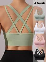 Women's Cross Strap Sports Bra with Padded, Solid Color Breathable Sports Bra, Gymclothes, Ladies Sportswear for Indoor Outdo...