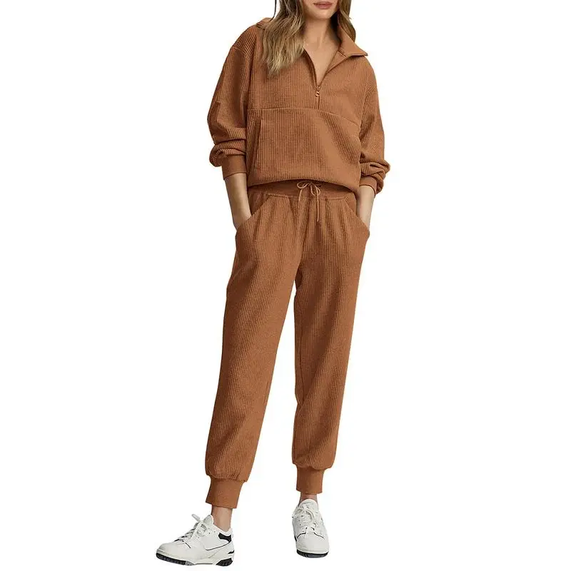 Women's 2-Piece Sweatsuits Set Long Sleeve Half Zip Pullover Sweatshirt Joggers Pants Comfy Outfits Soft Tracksuit Athletic T...