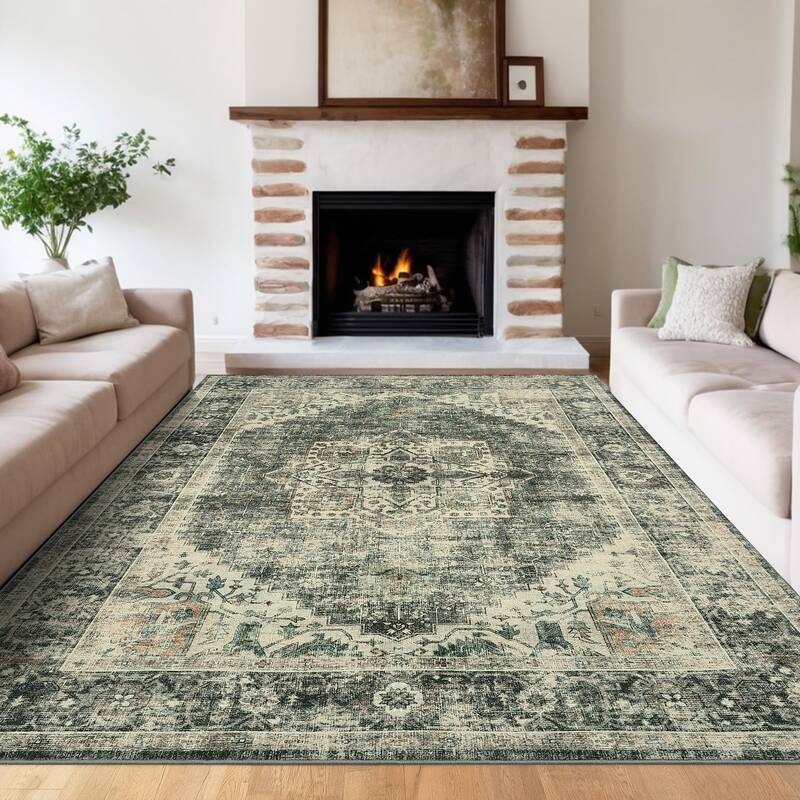 Garvee 5x7 Washable Area Rug Vintage Rug Traditional Floor Cover Foldable Soft Rug Kitchen Accent Rug Indoor Distressed Non S...
