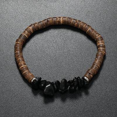 Natural Obsidian Chips & Coconut Disc Beaded Stretch Bracelets