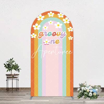 Aperturee Colorful Rainbow White Daisy Groovy One Arch Backdrop, 1.6X4FT(0.5X1.2M), 38.18 USD, arch backdrop kit, GDDM0Y17-A