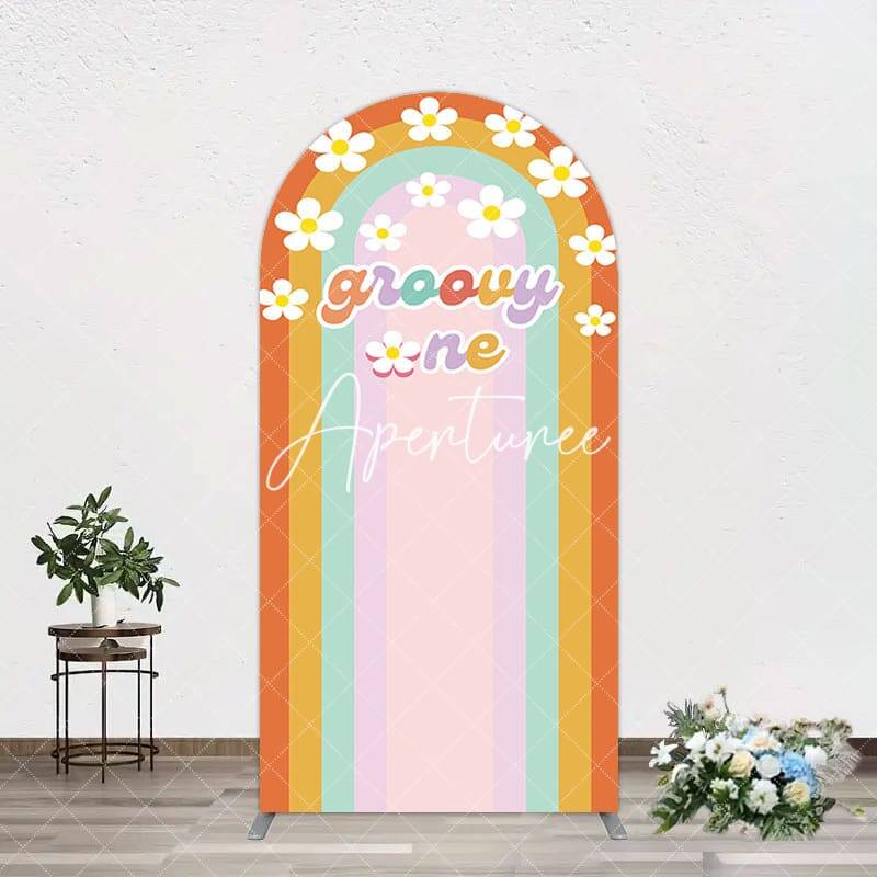 Aperturee Colorful Rainbow White Daisy Groovy One Arch Backdrop, 1.6X4FT(0.5X1.2M), 38.18 USD, arch backdrop kit, GDDM0Y17-A