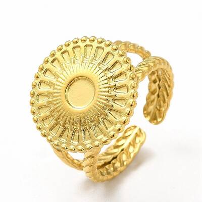 Ion Plating(IP) 304 Stainless Steel Sun Open Cuff Ring Settings