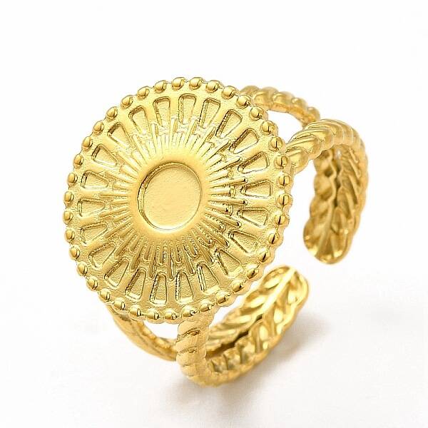 Ion Plating(IP) 304 Stainless Steel Sun Open Cuff Ring Settings