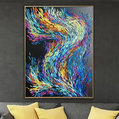 Abstract Colorful Painting On Canvas Impasto Oil Painting Black Canvas Wall Art Cool Tones Fine Art Hand Painted Artwork | VI...
