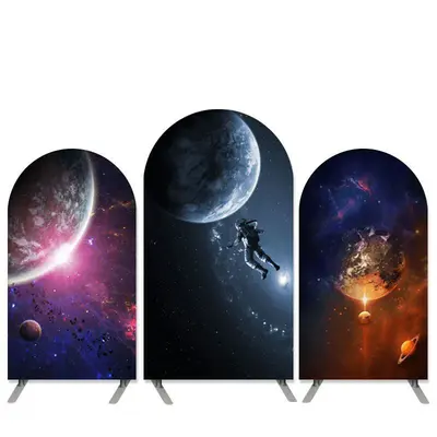 Aperturee Astronaut In Space Theme Arch Backdrop Kit For Birthday | Custom Arched Wall Covers | Diy Arch Backdrop Cover | Cir...