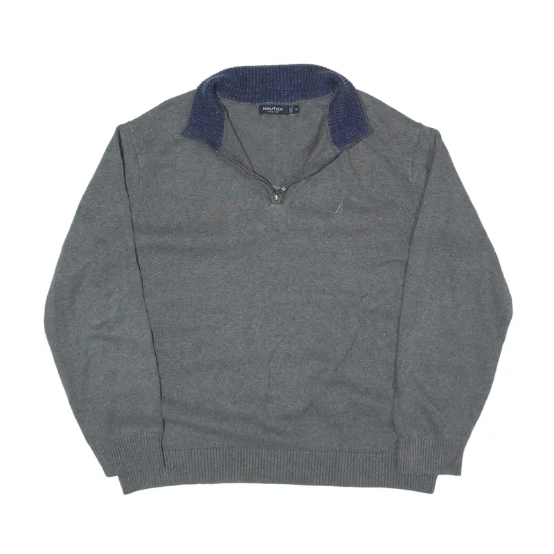 NAUTICA Jumper Grey Tight Knit 1/4 Zip Mens XL