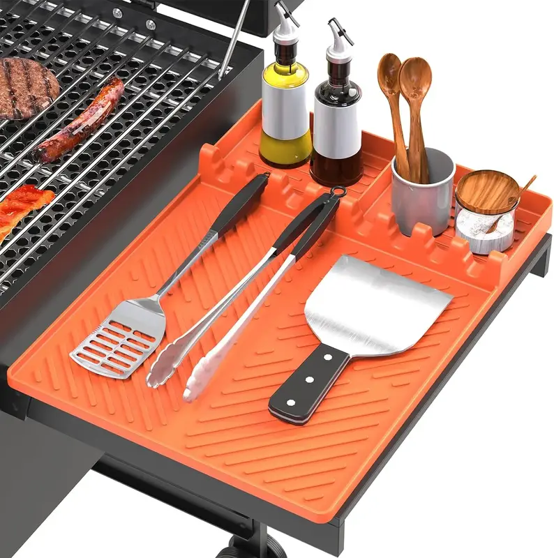 Silicone Griddle Tools Mat for Blackstone(1 Count), 16in×11.5in Silicone Spatula Mat with Drip Pad, Side Shelf Mat Griddle A...