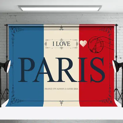 Vintage Postcard French Flag I Love Paris Backdrop