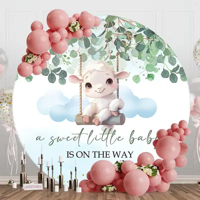 Aperturee Sweet Little Lamp Plant Round Baby Shower Backdrop - Aperturee