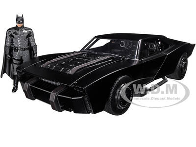 Batmobile Matt Black with Batman Diecast Figure The Batman (2022) Movie DC Comics 1/24 Diecast Model Car by Jada