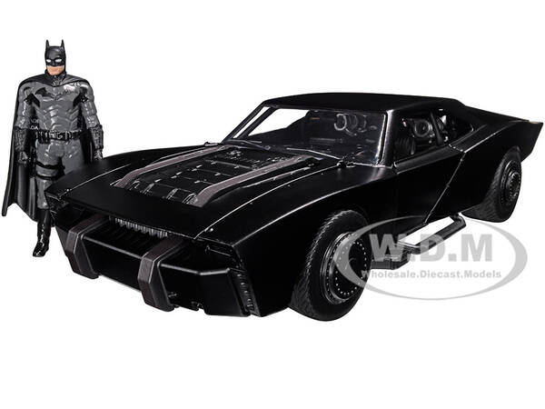 Batmobile Matt Black with Batman Diecast Figure The Batman (2022) Movie DC Comics 1/24 Diecast Model Car by Jada