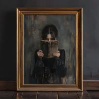 Custom Victorian Woman Reading Bookish Dark Academia Decor Librariancore without Frame Wall Art, Moody Reading book Painting ...