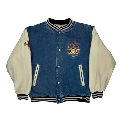 Pooh Disney Graphic Varsity Jacket - Medium Blue Cotton | Size: medium