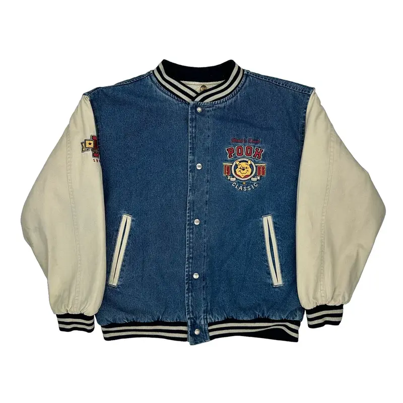 Pooh Disney Graphic Varsity Jacket - Medium Blue Cotton | Size: medium