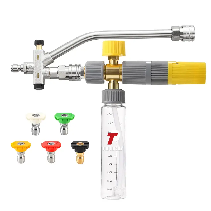 Tool Daily Foam Cannon Dual Connector No-Dilution Design with Adjustable Angle & Flow 5 Nozzle Tips 1/4\