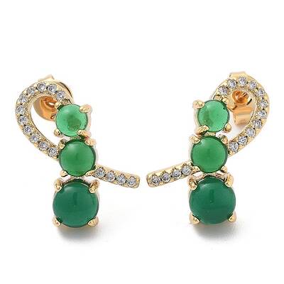 Brass Micro Pave Clear Cubic Zirconia Stud Earrings