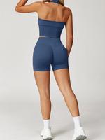 Two-piece Set Women's Solid Seamless Crop Top & Gym Shorts, Casual Sporty Sleeveless Top & Skinny Shorts, Ladies Sportswear f...