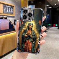 Virgin Mary Clear Protective Four Comers Air Cushion Anti-drop CellPhone Case Clear BracketPhone Case for iPhone 16 15 14 13 ...